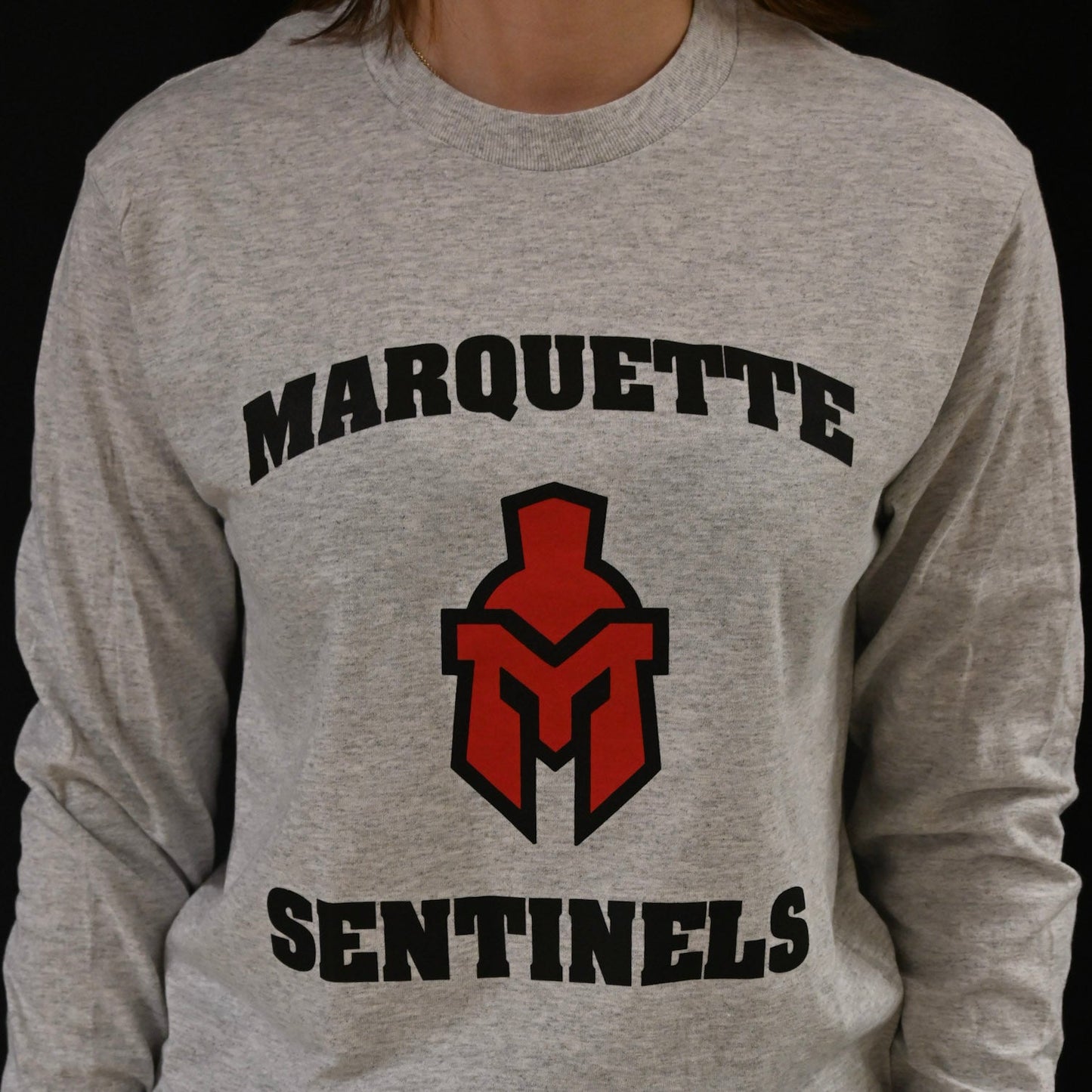 Marquette Sentinels Helmet Logo on Long Sleeve Shirt