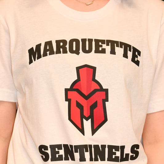 Marquette Sentinels Helmet Design on Short Sleeve