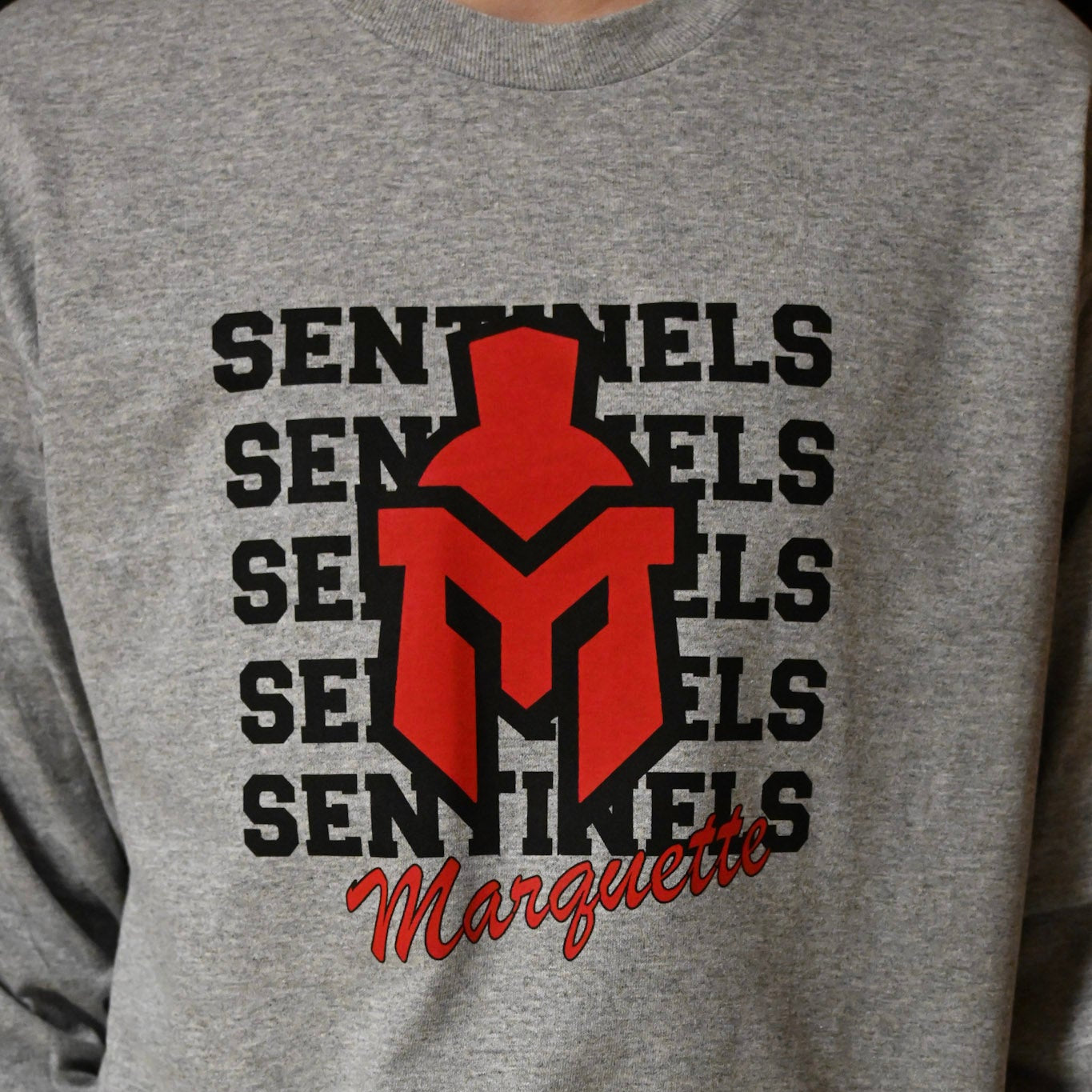 Sentinels on Repeat with Sentinel Helmet design on Light Grey Long Sleeve