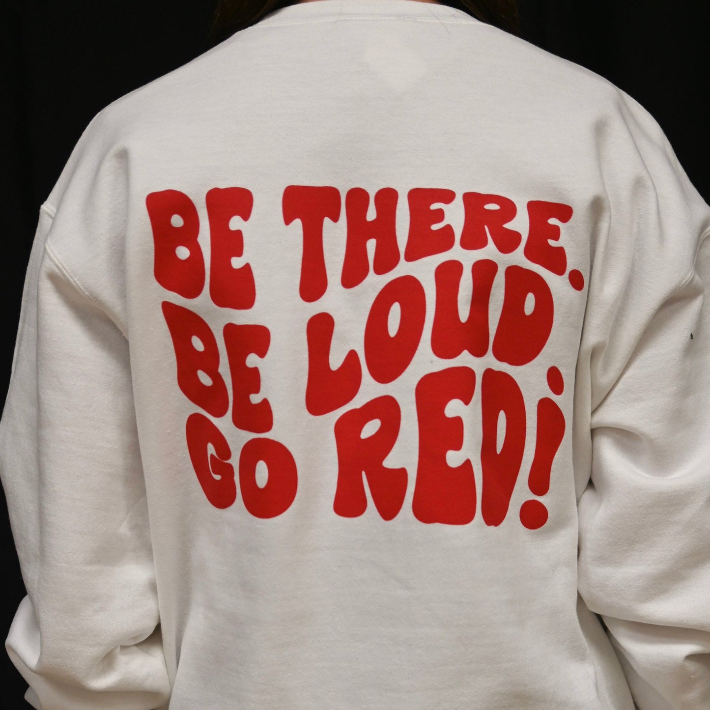 LIMITED OFFER: Bubble M pocket design with "BE THERE BE LOUD GO RED" on back Crewneck