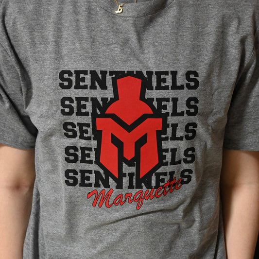 Sentinels on Repeat with Sentinels Helmet design on T-shirt