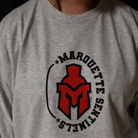 Sentinel Helmet with "Marquette Sentinels & Stars border on Light Grey Long sleeve